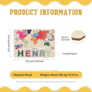<span class=keywords><strong>Carte</strong></span> du <span class=keywords><strong>monde</strong></span> en bois bébé <span class=keywords><strong>nom</strong></span> Puzzle cadeau d'anniversaire enfants jouet personnalisé enfant en bas âge <span class=keywords><strong>nom</strong></span> Puzzle enfants bois Puzzle Montessori jouets - Product Image 4