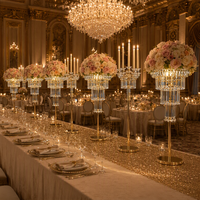 Support de centre de table haut de gamme en verre et cristal avec franges de fleurs en cristal à plusieurs niveaux pour mariage