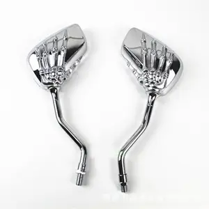 Universal 8Mm 10Mm Motorcycle Chrome Skeletschedel Hand Claw Side Spiegels Zwart Zilver Achteruitrijcamera Voor Motorbike