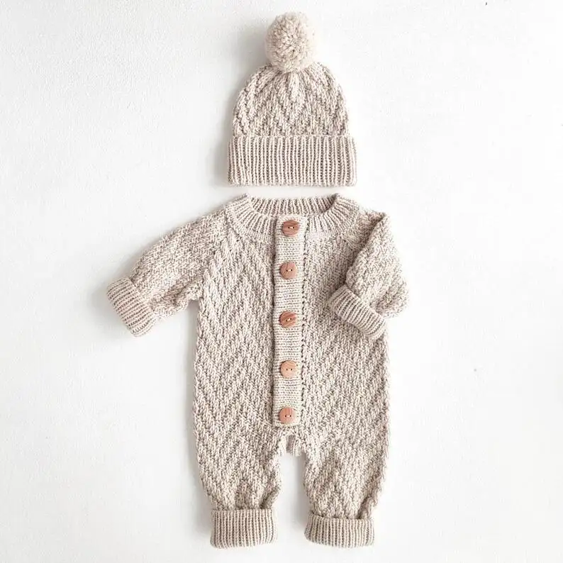 Winter Knitting Baby Casual baby hat Warm Jumpsuit Knitting set Romper Baby Sweater