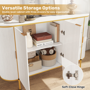Mueble de Madera Maciza Curvo Moderno con Detalles Dorados, Diseño Acanalado, 2 Puertas, 5+ Cajones, Ahorra Espacio, para Sala de Estar o Comedor - Product Image 5