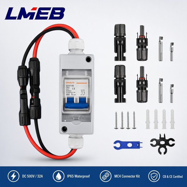 Mini Cross-Border IP65 Circuit Breaker Combiner Box 32A DC500V Photovoltaic DC Solar Isolation Switch Plastic 6ka Breaking