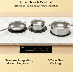 Table de cuisson à <span class=keywords><strong>induction</strong></span> invisible électrique haute performance à <span class=keywords><strong>3</strong></span> brûleurs, encastrable, avec commande tactile, 9 niveaux de puissance, minuterie, arrêt automatique, compatible VR - Product Image 6