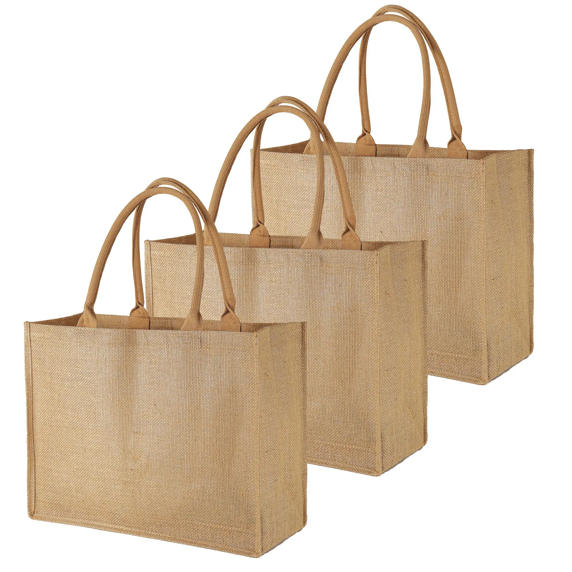 Großhandel Plain Hessian Shopper Bag Custom Printed Große natürliche umwelt freundliche Sac kleinen Jute Shopping Tote Strand tasche mit Logos