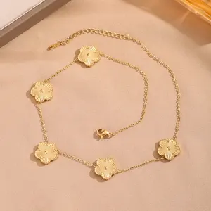 Set kalung anting-anting gelang semanggi besi tahan karat perhiasan desainer mewah rantai kalung berlapis emas
