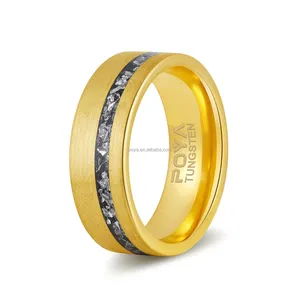 POYA gioielli moda all'ingrosso oro tungsteno anello 4mm 6mm 8mm uomo donna spazzolato piatto schiacciato Gibeon Meteorite fedi nuziali