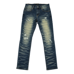 Pantalon en jean ajusté vintage populaire, délavé au sable, avec détails déchirés subtils pour un look urbain décontracté - Product Image 5