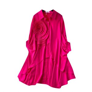 Robe midi asymétrique à col polo pour femme, robe en dentelle 3D Empire Shift, rouge, noir, jaune, blanc - Product Image 5