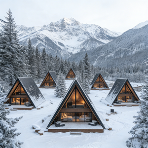 钢架结构两层A型框架式预制房屋，可定制设计，适用于旅游项目解决方案 - Product Image 1