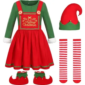 儿童假日精灵服装豪华格里尔圣诞精灵服装套装圣诞派对服装套装