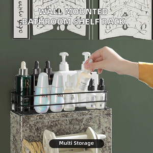 Estante de Baño Metálico de Una Sola Capa Montado en la Pared con Ganchos, Cesta para Ducha y Toallero para Baño - ¡Venta Caliente! - Product Image 2