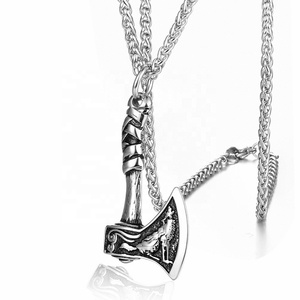 Pendentif hache en acier inoxydable MECYLIFE, bijoux viking nordique, collier hache de loup hurlant, bijoux hip-hop pour hommes - Product Image 1
