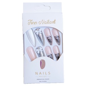 <span class=keywords><strong>Uñas</strong></span> Postizas Elegantes para Fiesta, Color Blanco Plateado con Brillantina y Delicado Diseño <span class=keywords><strong>de</strong></span> Lazo Tweed, <span class=keywords><strong>Uñas</strong></span> Acrílicas Reutilizables al por Mayor - Product Image 5