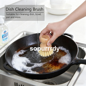 Custom Logo Eco-Friendly Durable Kitchen <b>Scrubbing</b> <b>Brush</b> Set with Bamboo <b>Handle</b> for Dish Bottle Pan Pot Cleaning - Product Image 3
