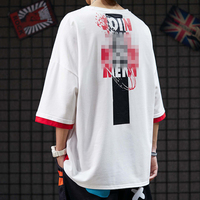 Benutzer definiert Mit Logo Halbarm Herren Baggy High Street Shirts Farb block Gedruckt Beliebte Hip Hop T-Shirt