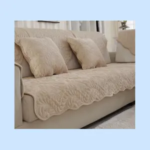 Fundas de sofá de felpa con borde ondulado, deslizador bordado de franela de lujo europeo