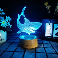 Lampe à Led en Acrylique 3D avec Base en Grain de Bois pour la Maison Veilleuse pour Enfant Cadeau d'Anniversaire Lampe de Chevet Petite Lumière de Maison
