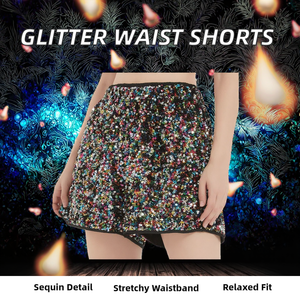 Custom <b>Women's</b> High Waist <b>Shorts</b> Casual Loose Fit Bermuda Glitter <b>Sequins</b> Elastic Waist Closure Breathable Eco-Friendly - Product Image 3