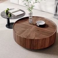 Table basse ronde en noyer moderne et simple, mobilier de salon haut de gamme avec matériau en verre pour petit appartement de style ancien