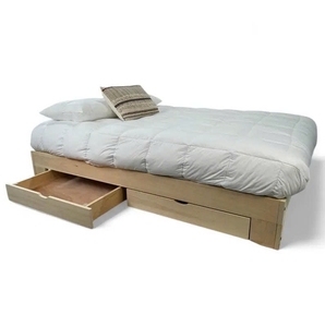 Cadre de lit plateforme en bois massif fait main, mobilier de chambre moderne, taille double avec tiroirs, personnalisation des couleurs - Product Image 1