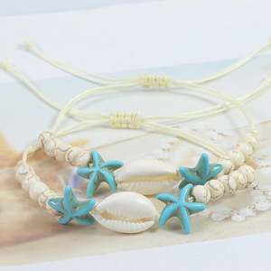 Trendy Ocean Series White Turquoise Beaded <b>Bracelets</b> Beach <b>Shells</b> Surfing Hand Rope for Gift Ball Shape Pattern - Product Image 3