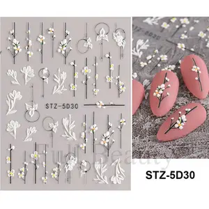 5D semplici fiori adesivi in rilievo per unghie elegante Design di nozze cursori adesivi decorazione incisa strutturata