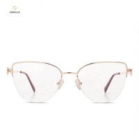 Vente en gros de montures optiques oeil de chat à demi-jante en métal de qualité fabricant pour femmes