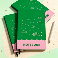 Carnet A5 à couverture rigide, motif dessin animé simple, couverture verte et rose, papeterie, journal