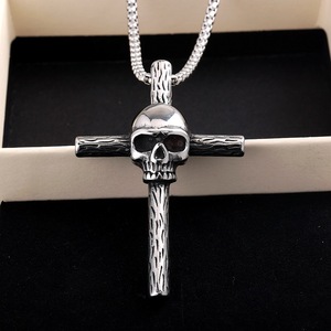 Stainless Steel Men's Pendant Skull <b>Cross</b> Necklace Punk Style Daily Wear Fashion Jewelry - Product Image 3