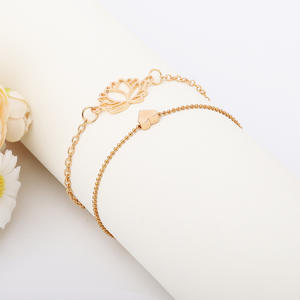 Bracelets en chaîne plaqués or avec cœur et lotus pour femmes, ensemble de bijoux romantiques, cadeau - Product Image 2
