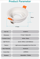 Plafonnier LED encastré moderne en aluminium moulé sous pression à 360 degrés GU10 MR16, avec cadre de projecteur anti-éblouissement réglable