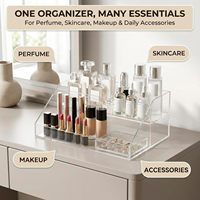 Organisateur de parfums Mowhut, étagères transparentes avec barrières de protection pour comptoirs de vanité |   Présentoir en acrylique cristallin, présentoir de commode, support à parfums