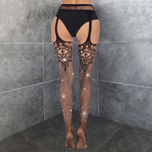 Black Rhinestone Bodysuit Stockings For Women Ultra Thin 0D Sexy Openwork Design With Hot Fix Stones - Product Image 2