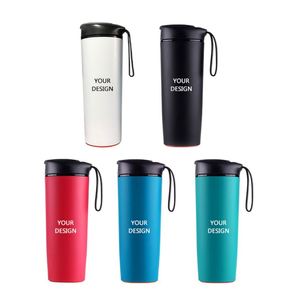 Taza de Café Personalizada de Nuevo Diseño 2026, Taza Aislada de Acero Inoxidable de Doble Pared con Asa Integrada y Tapa Abatible para Beber Directamente - Product Image 1
