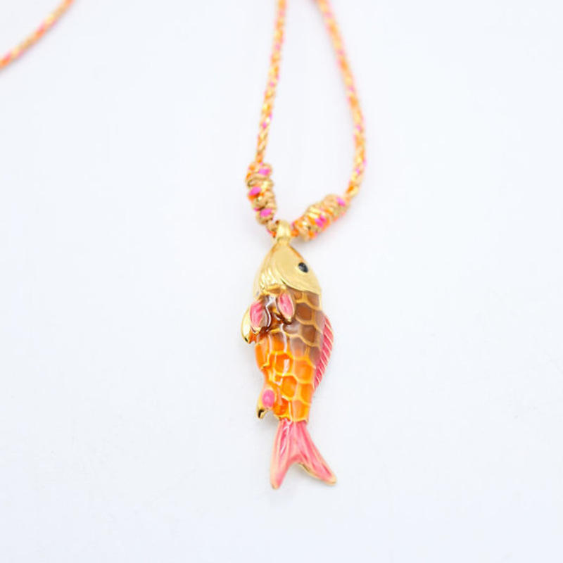 Collier petit poisson rose jaune