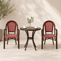 Chaise de bistrot française rouge et blanche à carreaux vichy, fauteuil en rotin PE avec structure en aluminium, pour extérieur, jardin, terrasse, café, salle à manger