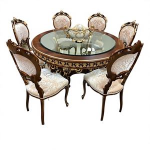 Juego de Comedor Redondo de Madera de Teca Dorada de Estilo Real, Muebles de Comedor Premium de Lujo para 10 Personas - Product Image 2