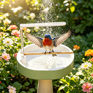 Pompe USB silencieuse à débit réglable, avec perchoir en bois, pour fontaine de bain d'oiseaux de jardin, bain de pluie, baignoire de bain pour oiseaux - Product Image 1