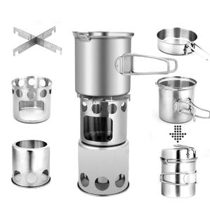 不锈钢野营烹饪炊具套装，带木炉，1-2成人轻便户外野营炊具套装 - Product Image 1
