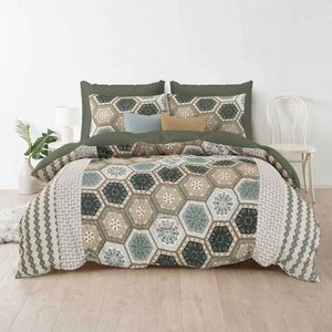 Juego de edredón de algodón con 2 fundas de almohada – Colcha con estampado geométrico azul, juego de ropa de cama suave y ligero para dormitorio - Product Image 2
