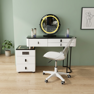 Modern <b>Makeup</b> <b>Vanity</b> Table With Lighted Mirror Storage Desk For Bedroom Furniture - Product Image 3