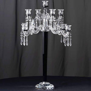 9 bras table de mariage centres de table noir candélabre en cristal pour les mariages MH-1623 - Product Image 4