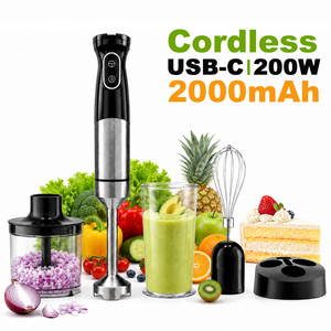<span class=keywords><strong>Blender</strong></span> Tangan Tanpa Kabel 200W Baterai Lithium Ion DC7.4V Indikator Daya Pengisian 2 Jam Lampu Indikator Daya <span class=keywords><strong>Blender</strong></span> Imersi USB-C Termasuk - Product Image 1