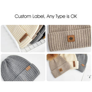 Bonnets personnalisés pour femmes avec <span class=keywords><strong>pompon</strong></span> en <span class=keywords><strong>fourrure</strong></span> véritable Chapeaux d'hiver tricotés en laine pour femmes <span class=keywords><strong>Bonnet</strong></span> de <span class=keywords><strong>ski</strong></span> à tête de mort avec logo personnalisé - Product Image 6