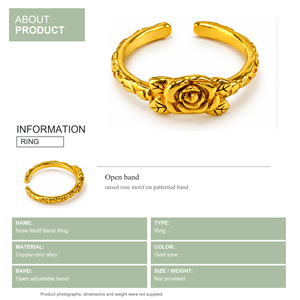 Gold Plated Flower <b>Ring</b> With Rose Design Romantic Unisex Alloy Jewelry Daily Wear Style - Product Image 2