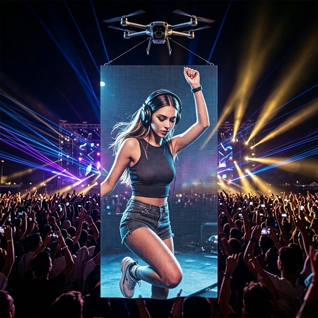 Event Advertising Night Show Ultra Light Foldable LED Magic Carpet Drone Flying Screen Flexible Transparent Aerial LED Display