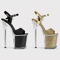 Chaussures de pole dance sexy à paillettes de 20 cm, talons aiguilles en cristal, lanières de cheville, chaussures de scène pour club