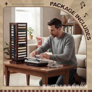 Retro country style wooden cassette tape rack, wooden <b>record</b> rack, rotating storage rack, cassette tape desktop display <b>stand</b> - Product Image 3
