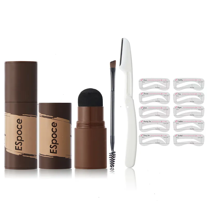 Kit de pochoir pour sourcils OEM/ODM avec pochoir réutilisable pour sourcils, tampon pour sourcils à une brosse et couteau pour couper les sourcils