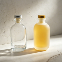 Bouteille de vin de fruits en verre cylindrique courte avec bouchon en bois/métal, étiquette personnalisée, bouteille vide pour l'emballage de boissons et de vins de fruits